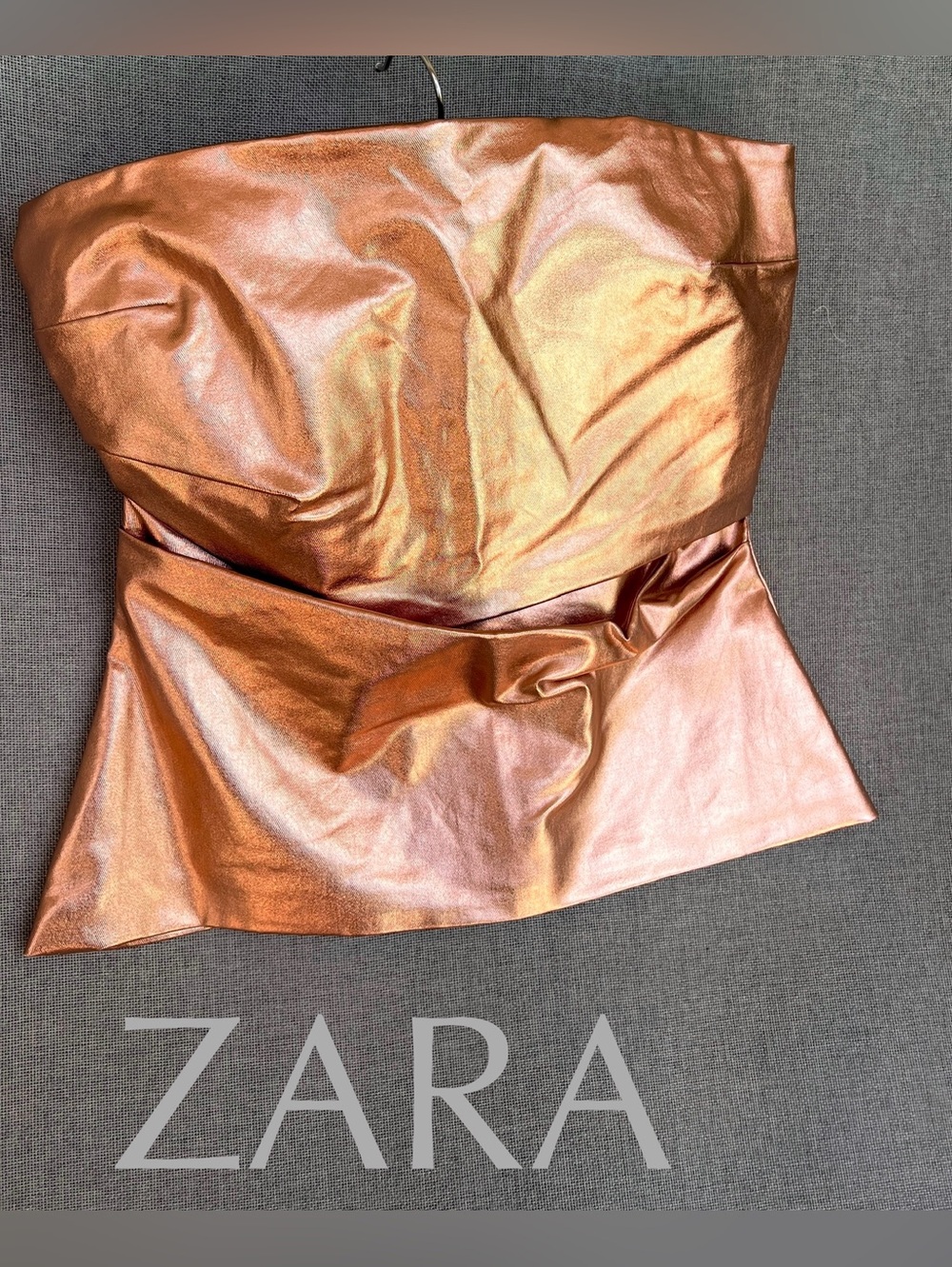 Zara Metallic Corset Bustier strapless bandeau top Copper Rose Gold size S NWT